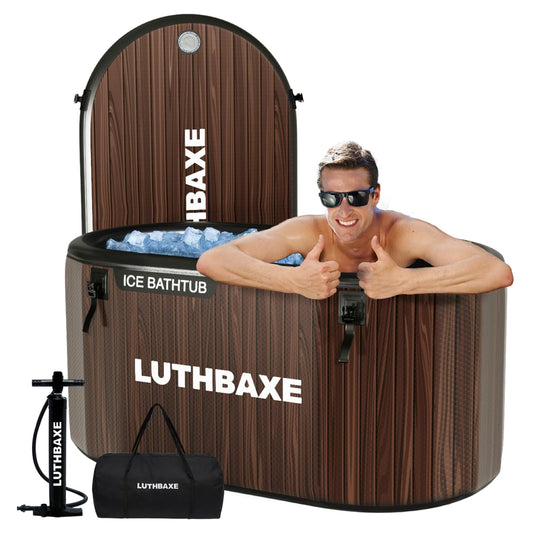 Cold Plunge | Upgraded 218 Gallon Inflatable Ice Freestanding Bathtub with 5 Layers Durable Design | Portable Cold Water Bath for Athletes' Recovery | Ice Bath for Outdoor and Camping | Wood Grain